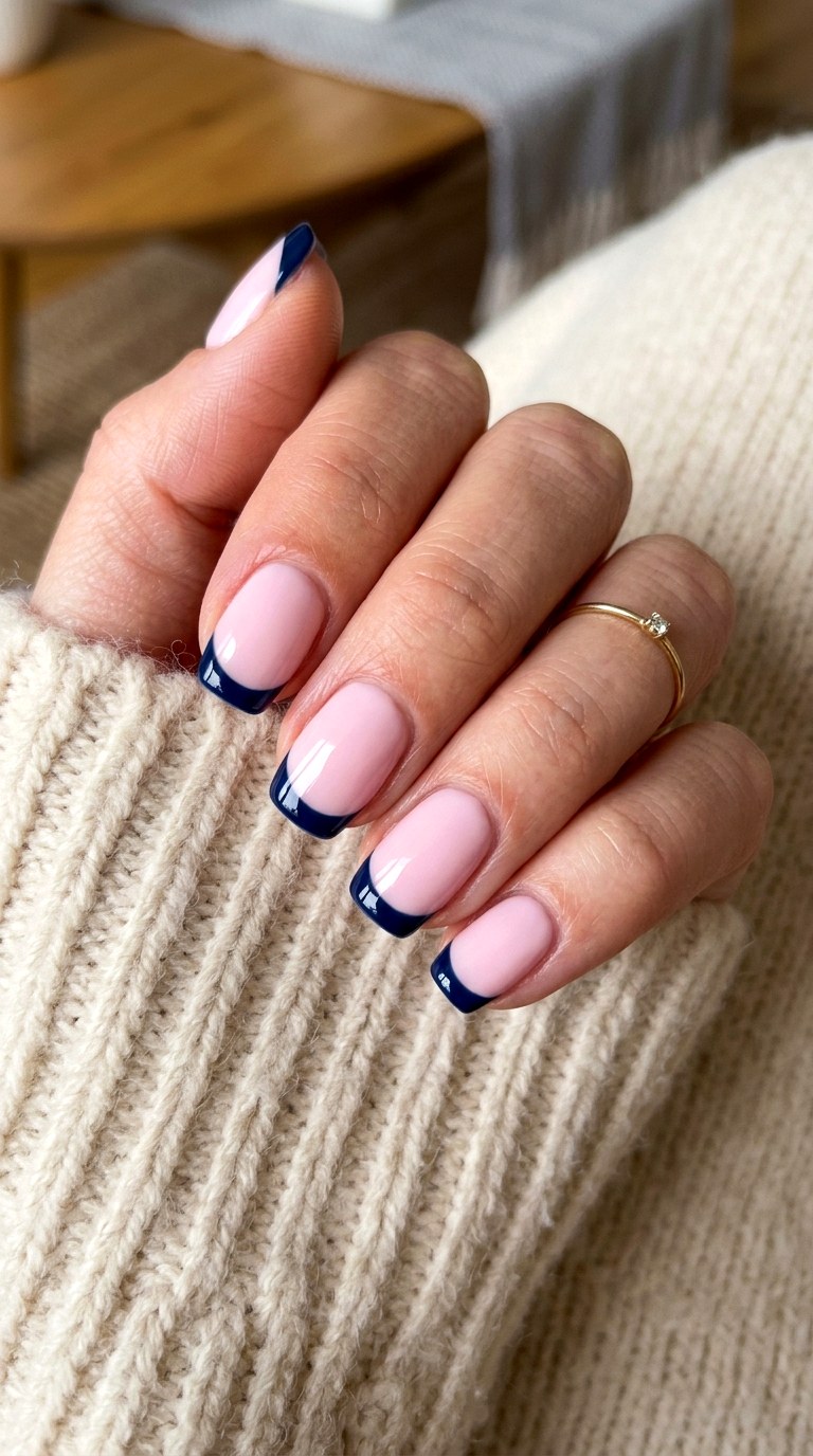 Deep Navy and Baby Pink Nails - 23 pink and blue french tip nails