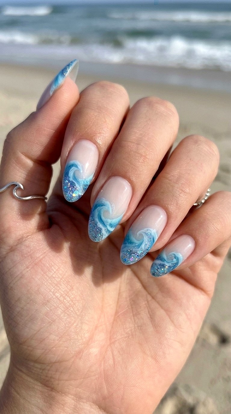 Deep Ocean Inspired Powder Blue Tips - 24 Powder Blue Gel Nail Ideas