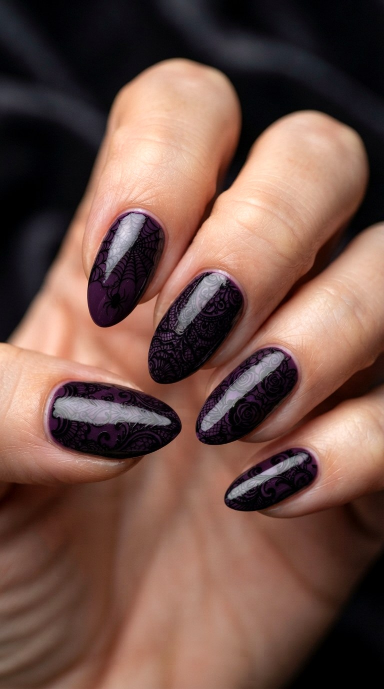 Deep Purple Gothic Lace - 22 lace nail art ideas