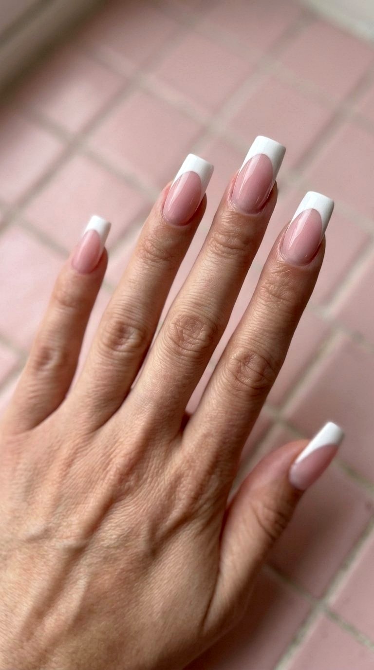 Deep Smile Line White Tips - 20 White French Tip Nail Design Ideas
