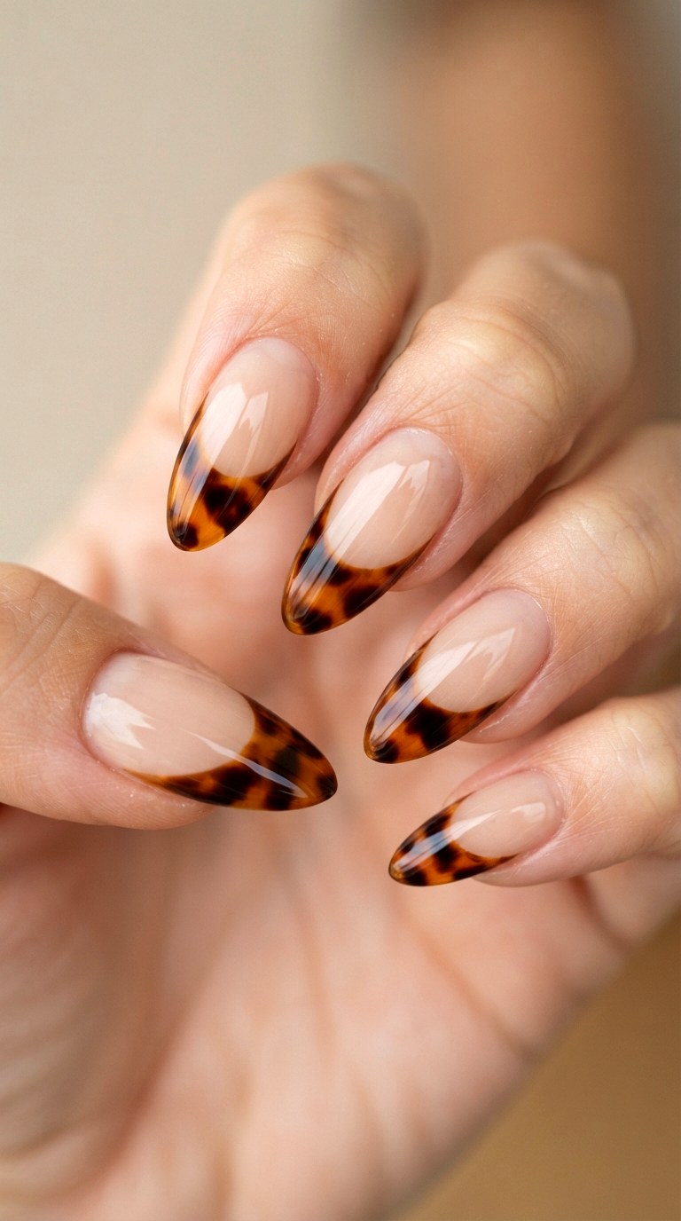 Deep Tortoiseshell French Tips - 21 deep french tip nail art ideas