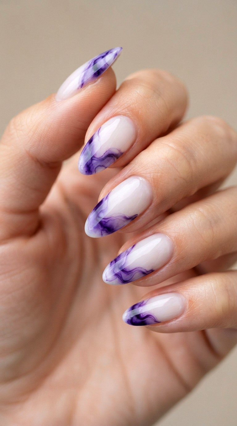 Deep Violet Swirl French Tips - 21 deep french tip nail art ideas