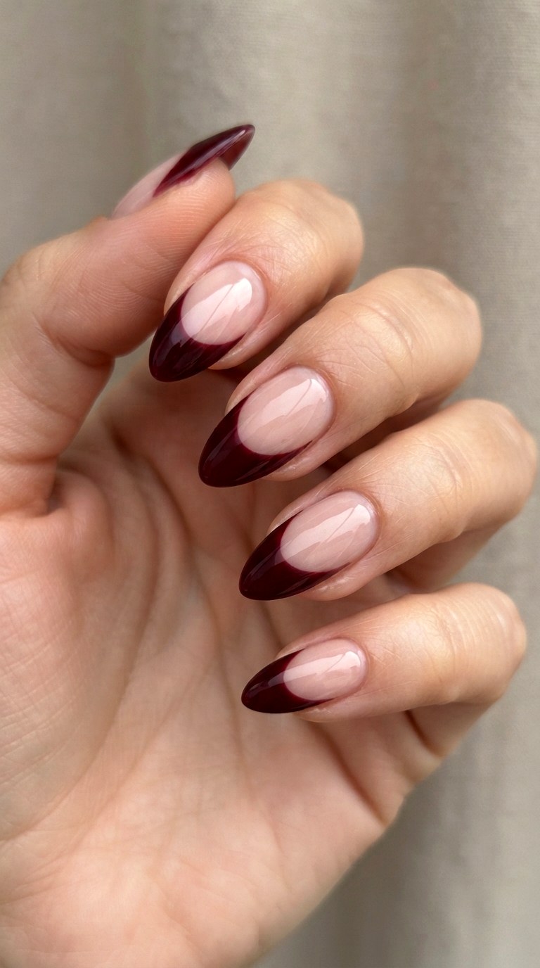 Deep Wine Red French Tips - 21 deep french tip nail art ideas