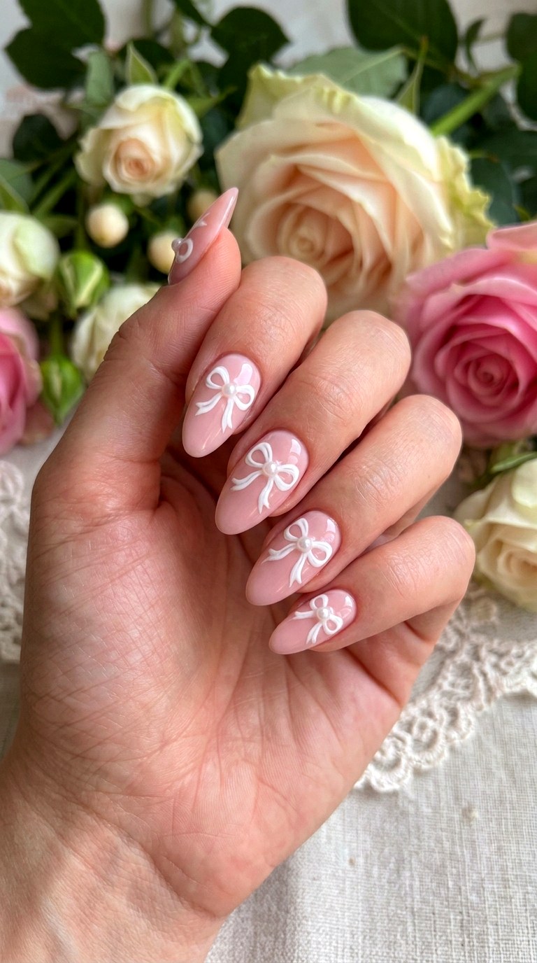 Delicate Coquette Bows Design - 23 Trendy Nail Designs