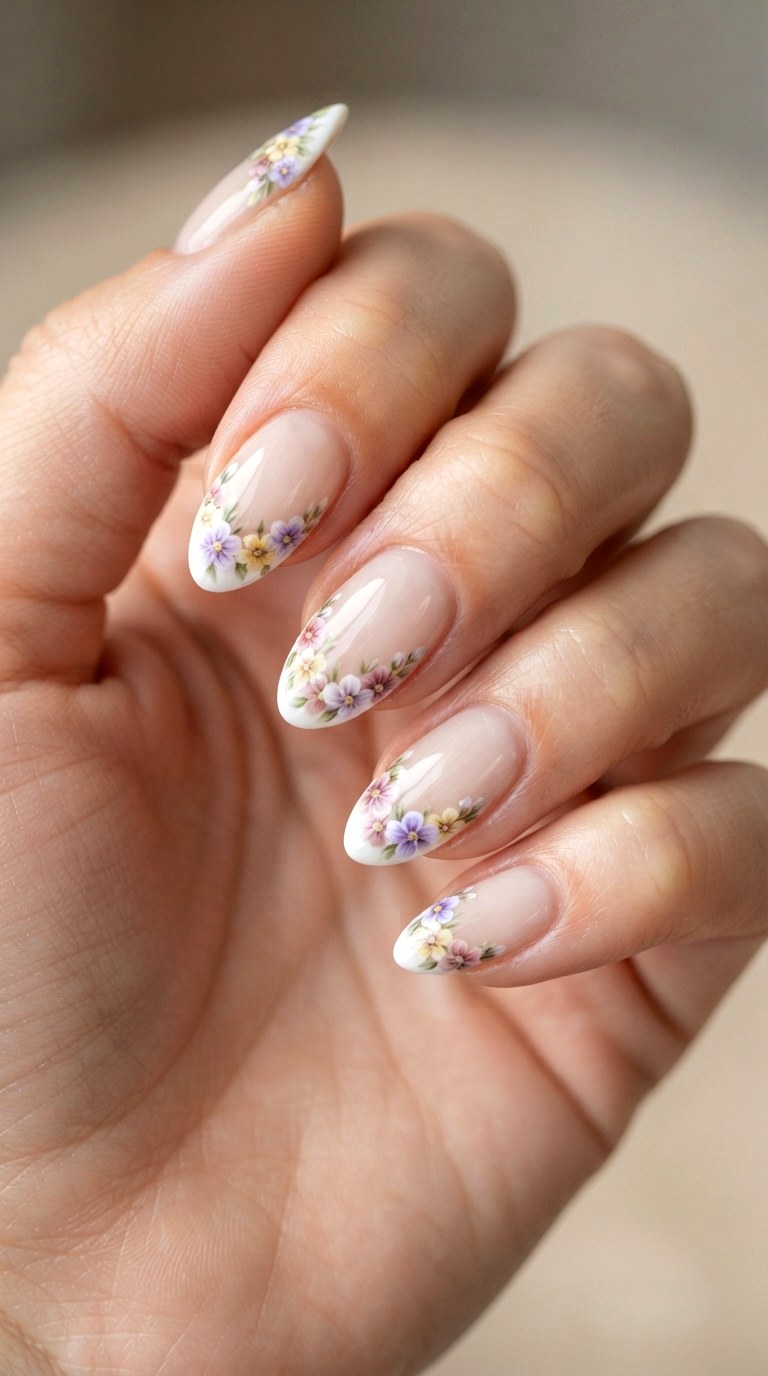 Delicate Floral French Tip Accents - 22 natural french tip nail art ideas