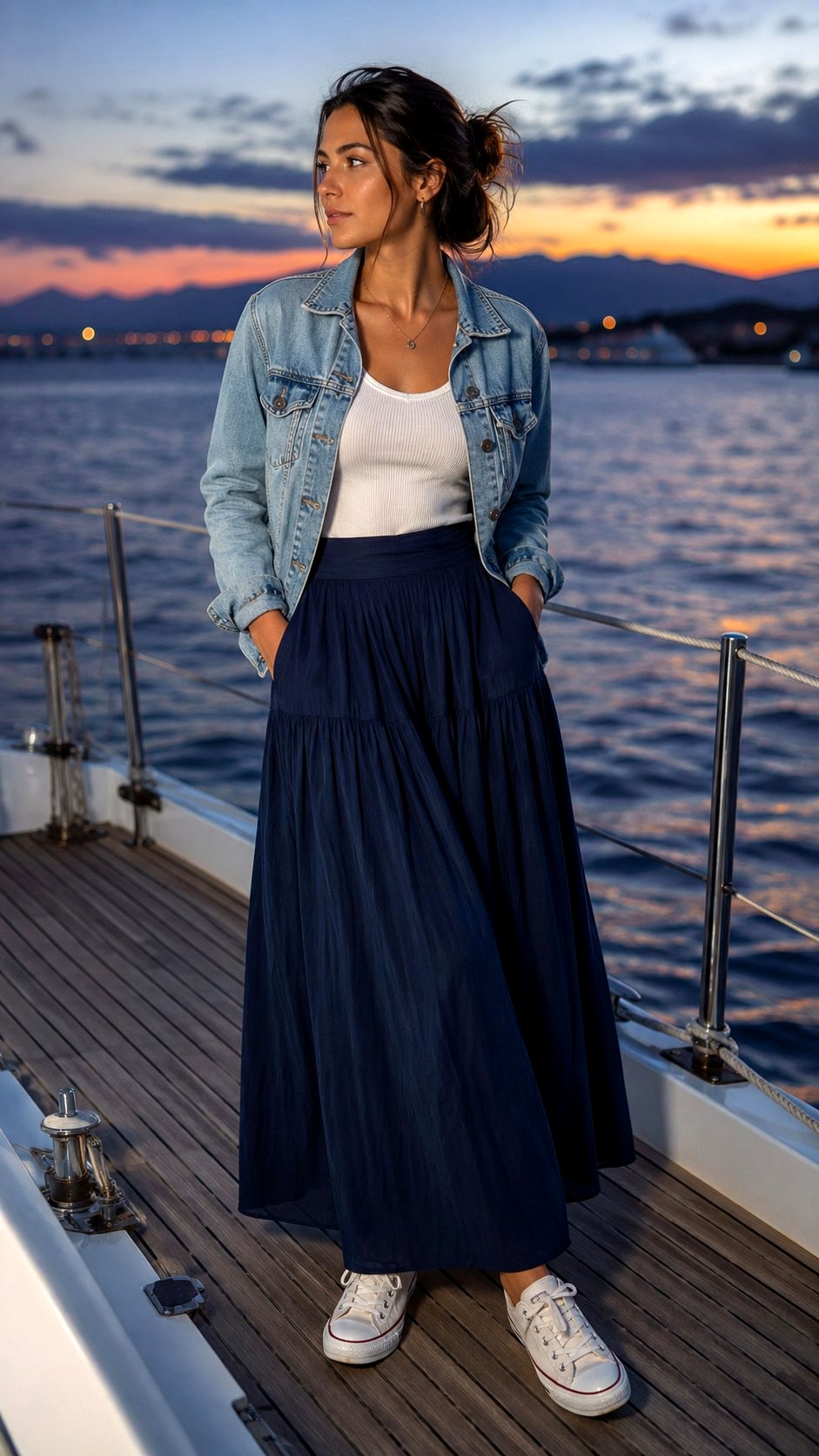 Denim Jacket And Maxi Skirt - 20 Sailing Outfit Ideas