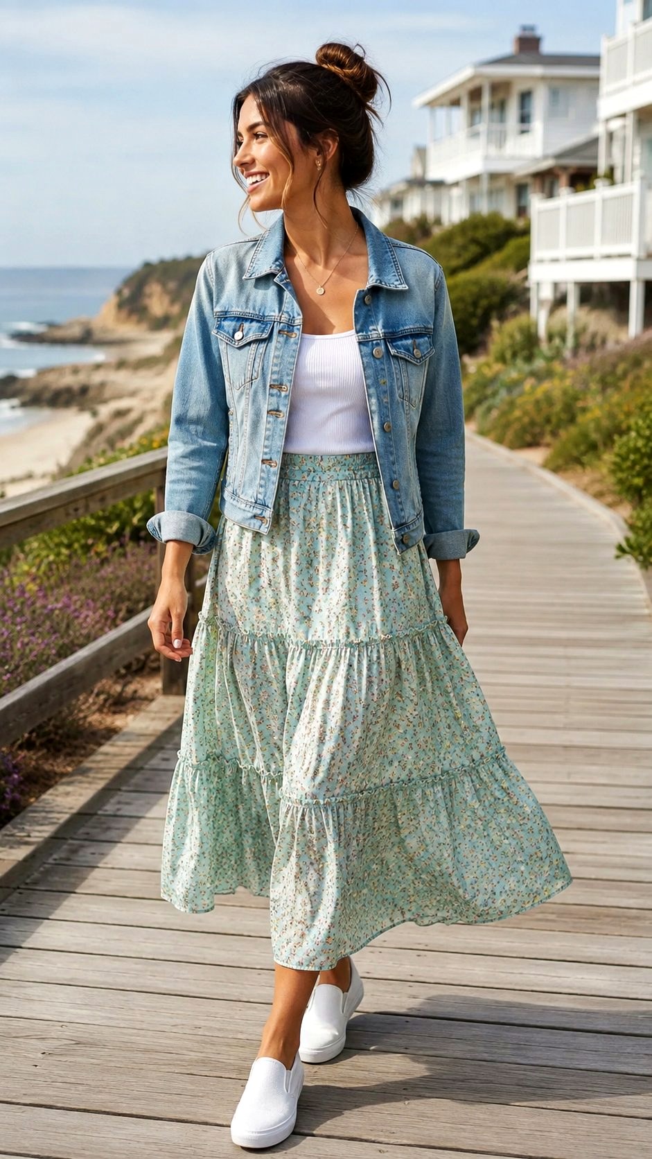 Denim Jacket Over Powder Blue Skirt - 23 Powder Blue Skirt Outfit Ideas