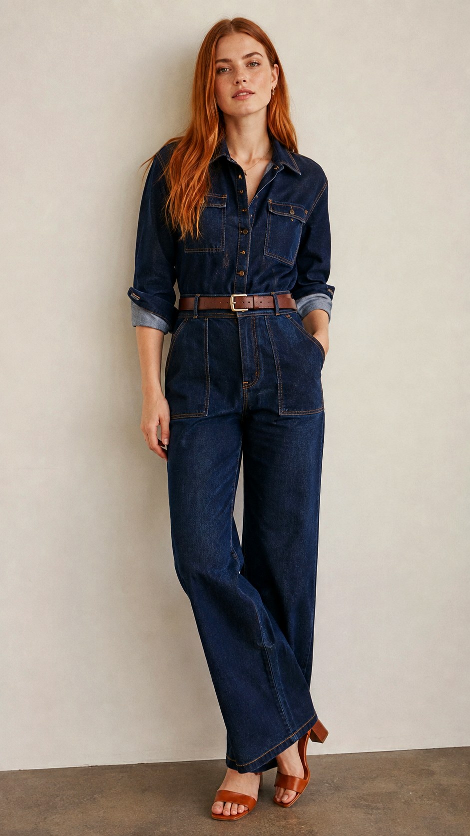 Denim Jumpsuit Belted Waist - 20 elegant jean outfit ideas