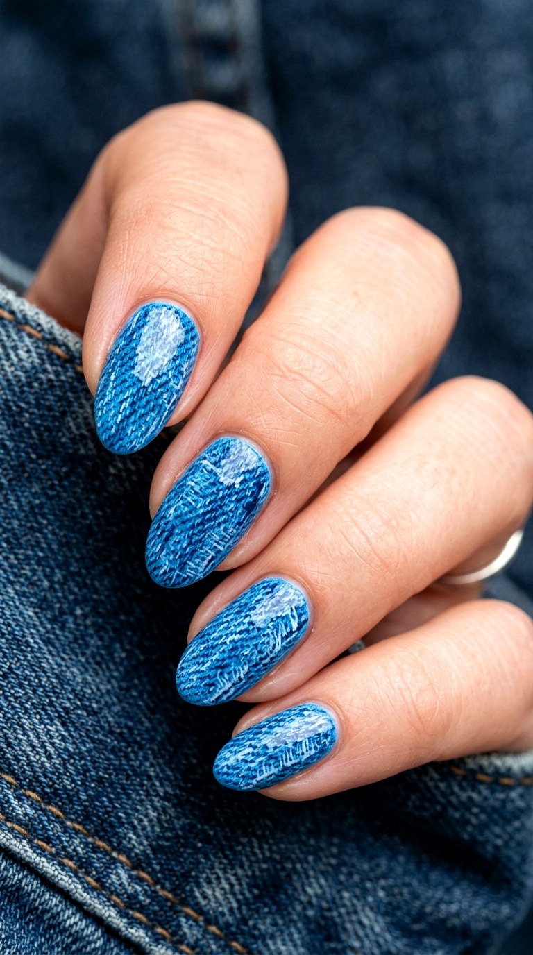Denim Textured Bright Blue Nails - 22 bright blue nails