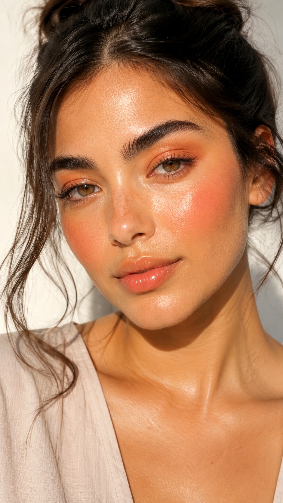 Dewy Flushed Apricot Monochrome Style - 24 Olive Skin Makeup Looks