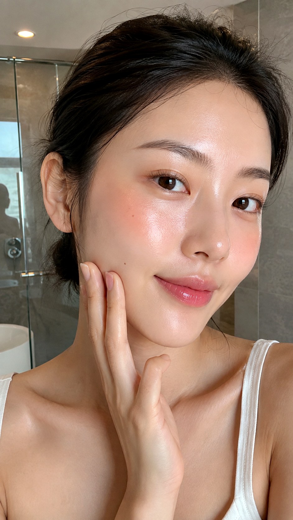 Dewy Glass Skin Flush Technique - 25 Jelly Blush Makeup Ideas