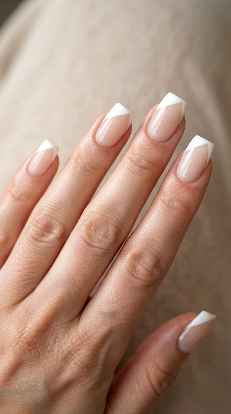 Diagonal Asymmetrical French Tip Art - 22 natural french tip nail art ideas