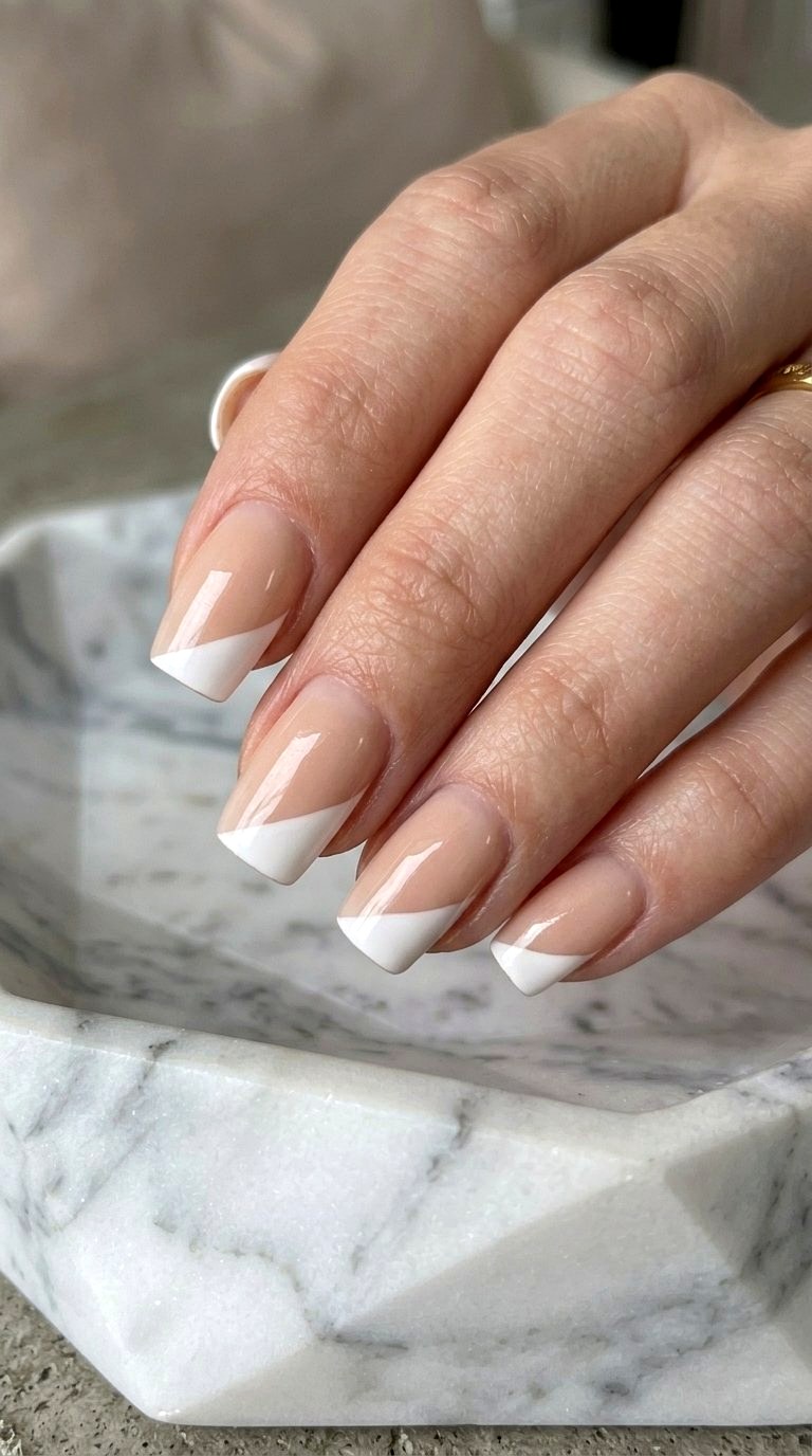 Diagonal White French Tip Style - 20 White French Tip Nail Design Ideas