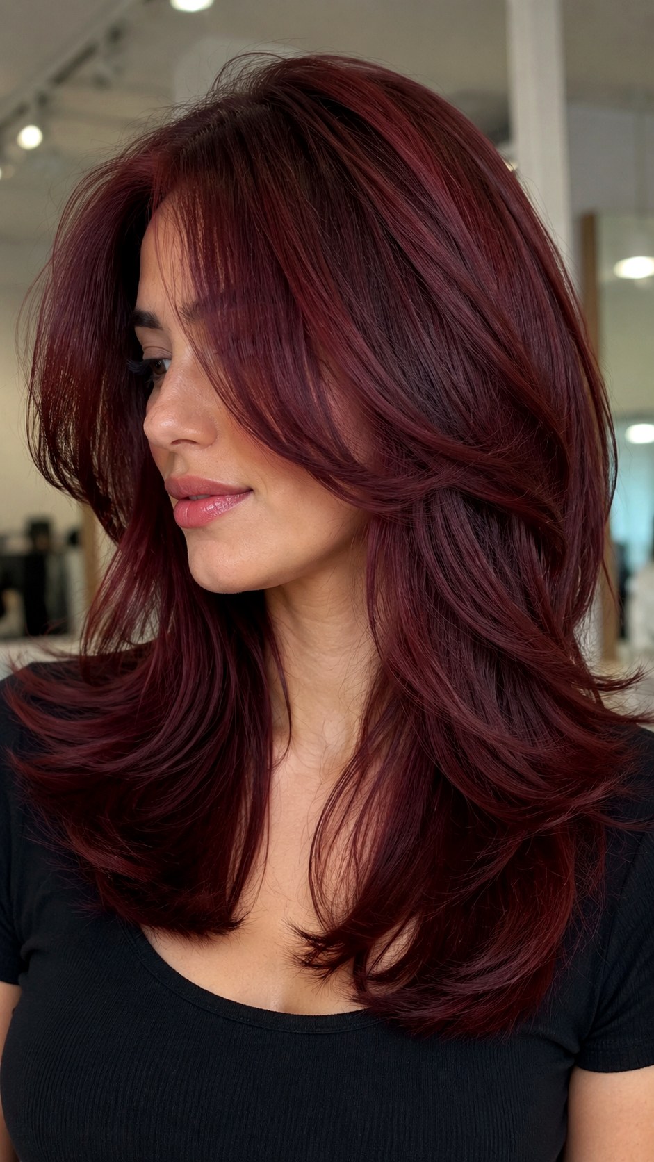 Dimensional Burgundy Butterfly Style - 25 butterfly layers hair medium ideas