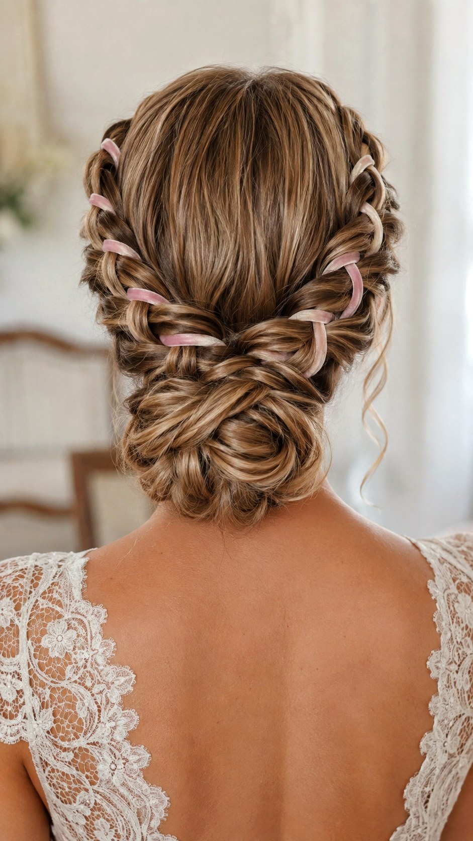 Double Braided Low Bun Bridal Updo - 25 low bun hairstyles wedding ideas
