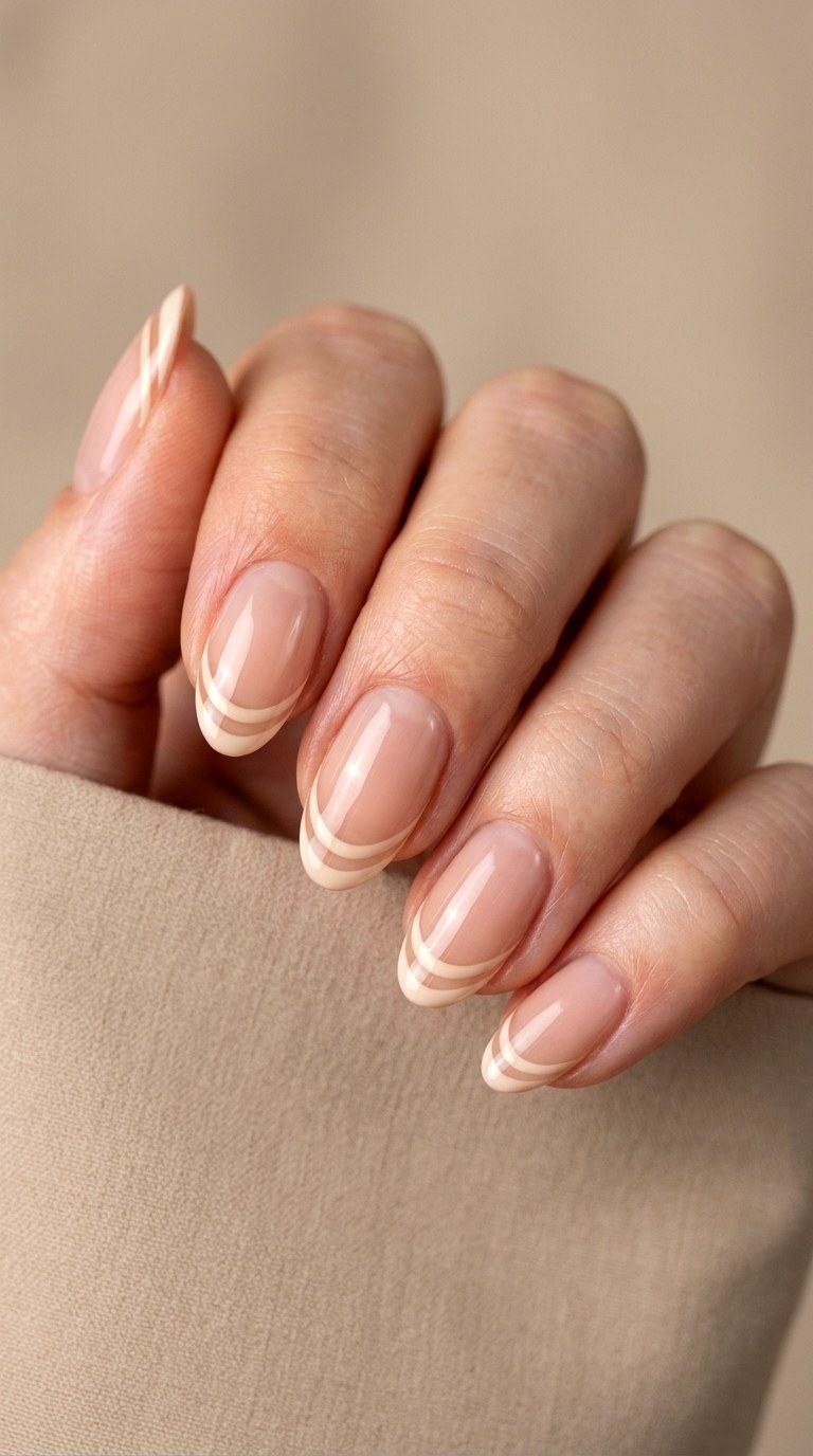 Double Lined Nude French Tip - 23 thin french tip nail art designs