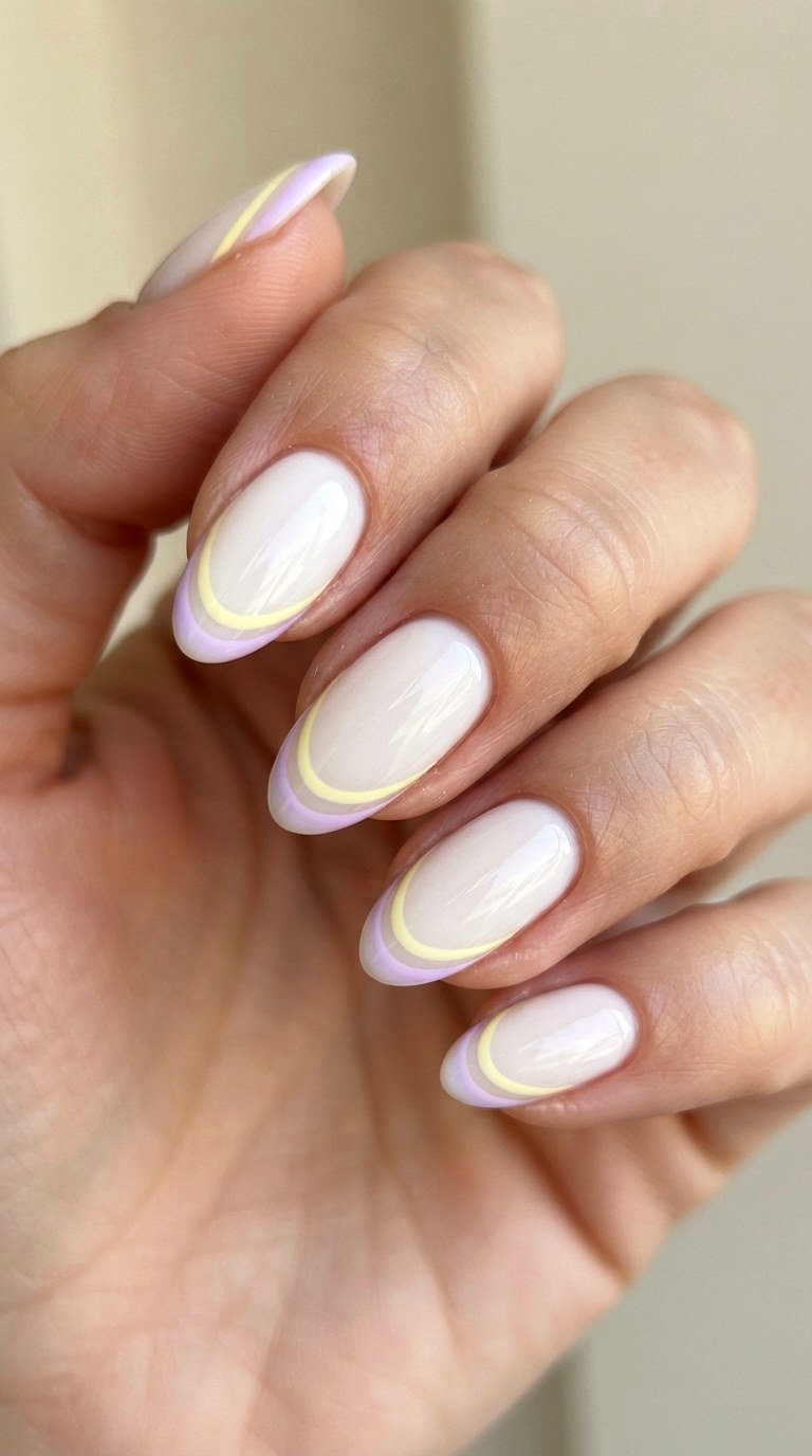 Double Lined Pastel French Tips - 20 gel french tip nail art ideas
