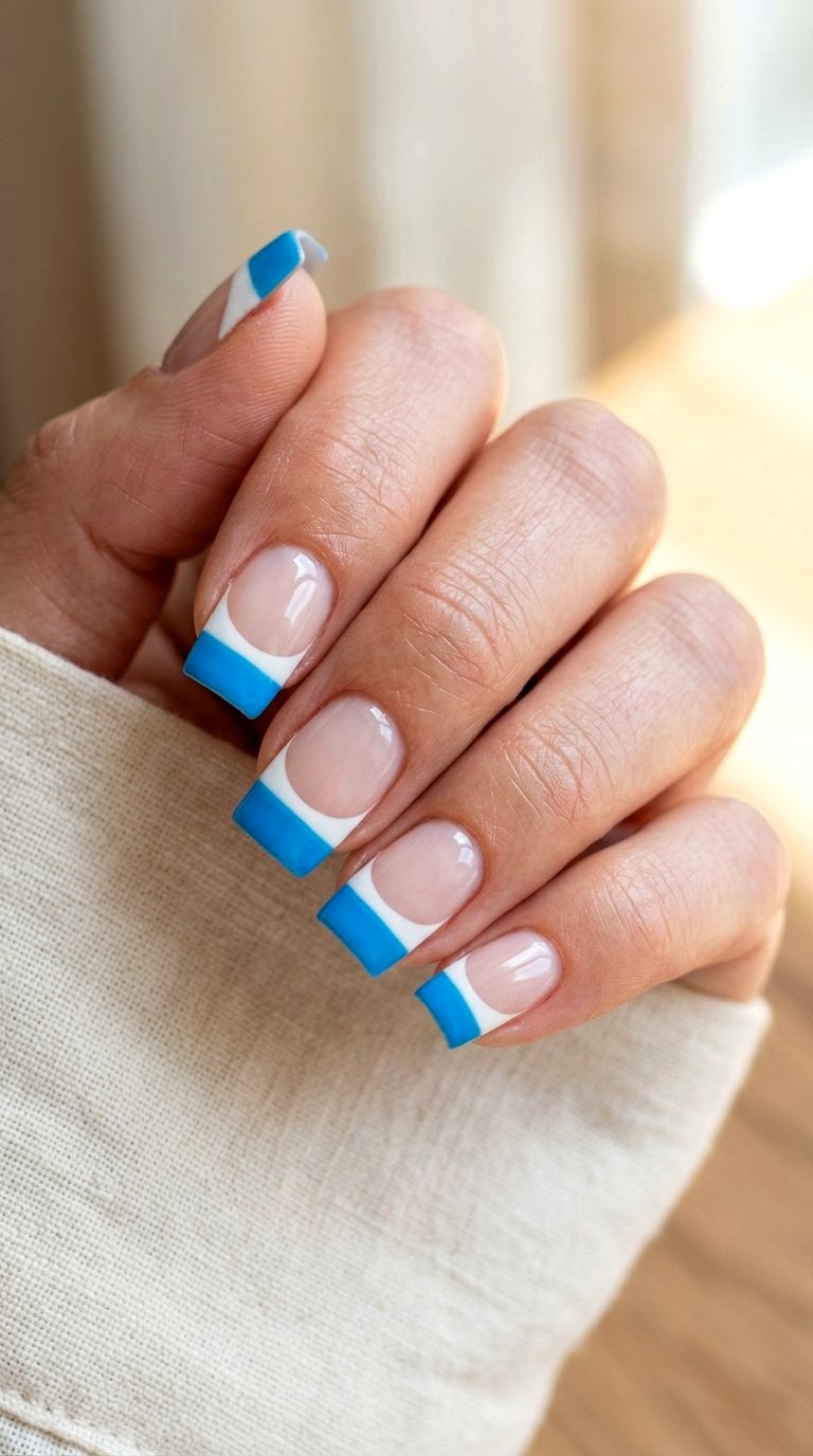 Double Tone Bright Blue French Tip Nails - 21 bright blue french tip nails