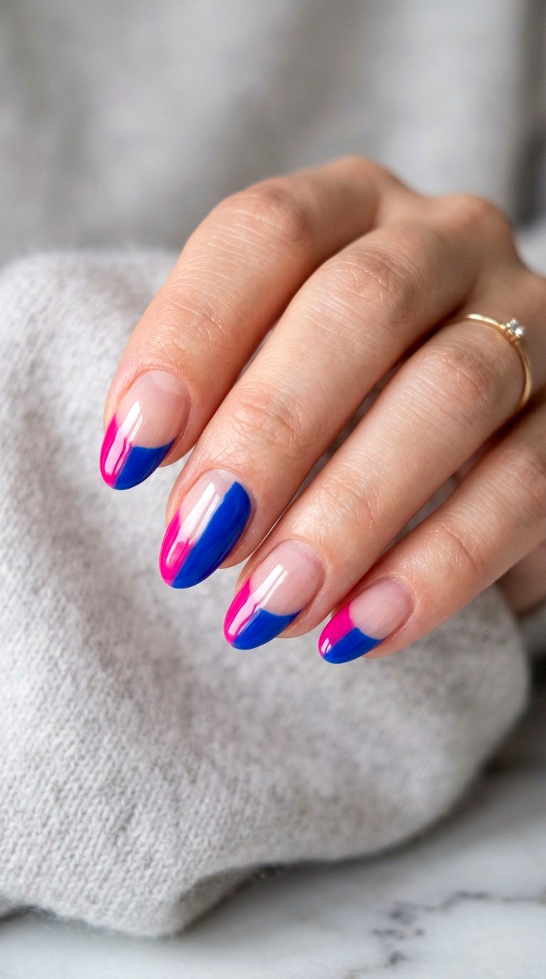 Double Toned Pink and Blue Nails - 23 pink and blue french tip nails