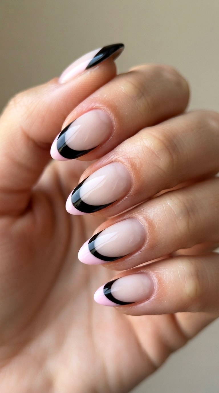 Dual Tone Pink and Black French - 21 deep french tip nail art ideas