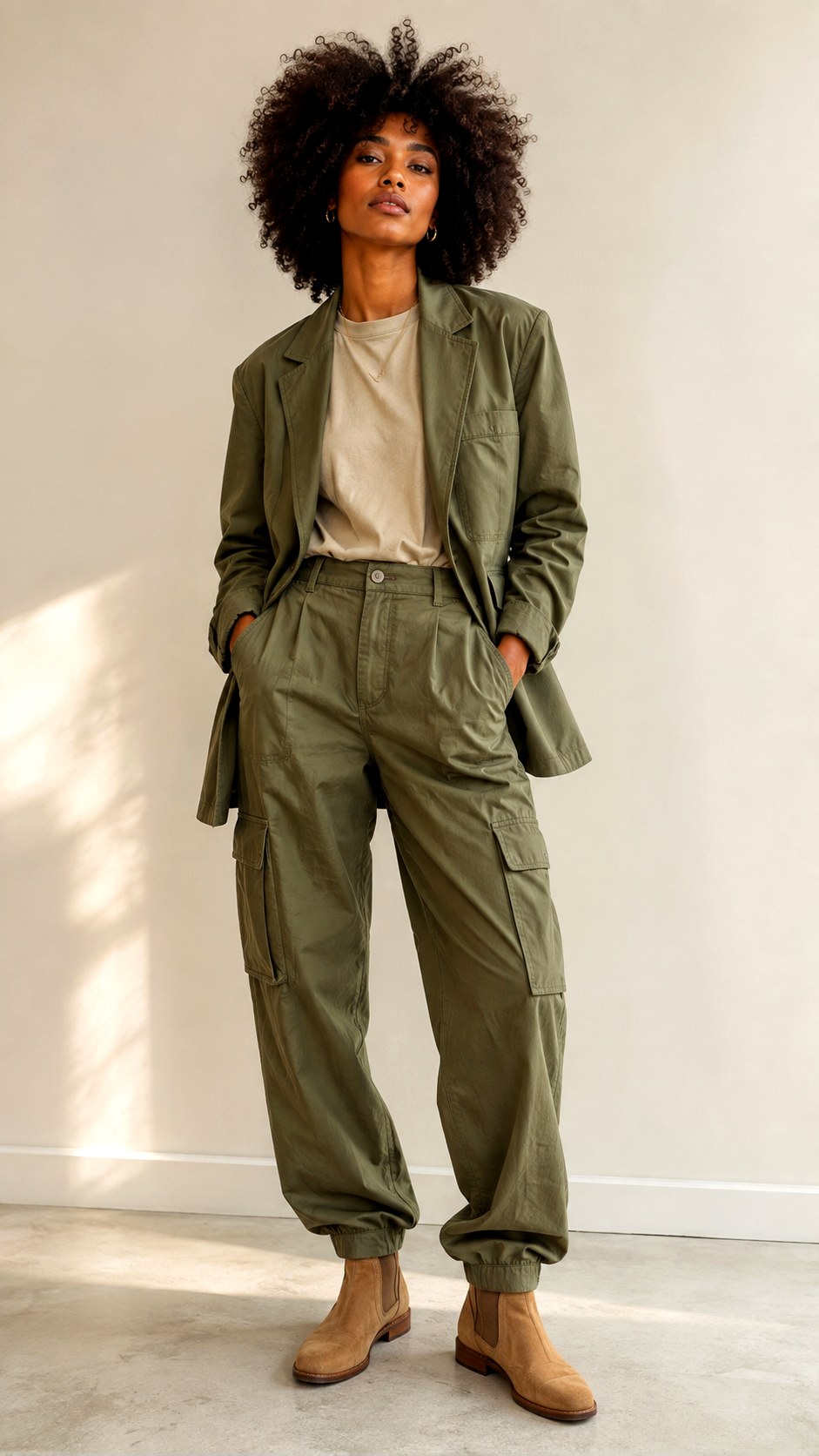Earthy Olive Green Suit Ensemble - 25 baggy suit outfit ideas