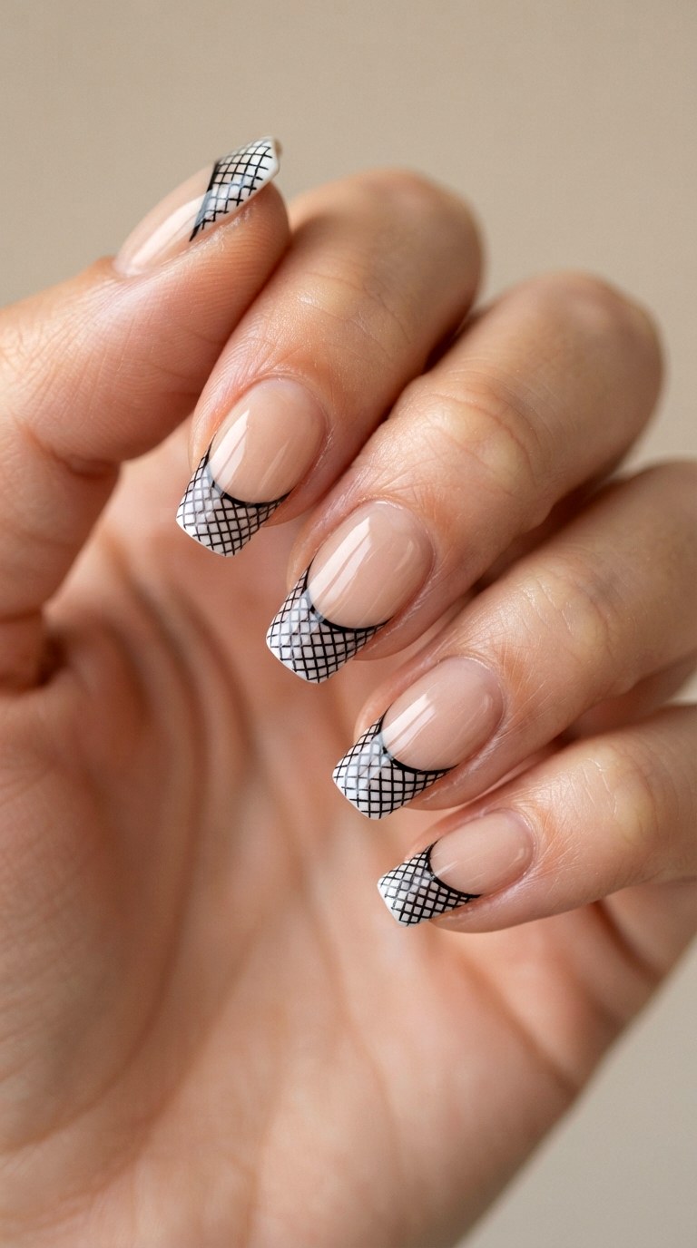 Edgy Black Mesh Tip Overlay - 20 gel french tip nail art ideas