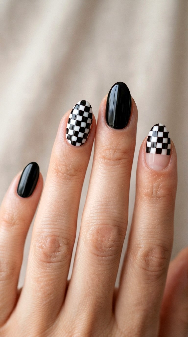 Edgy Checkerboard Skater Nail Art - 21 back to school nail art design