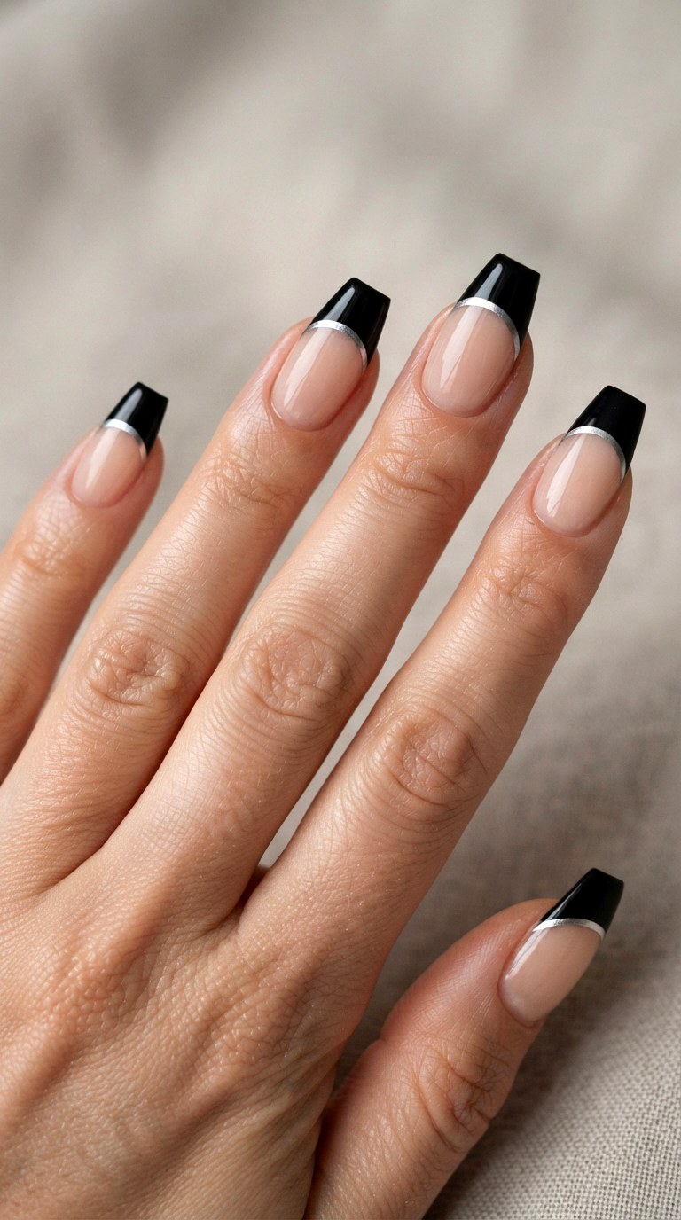 Edgy Double Line French Tip Art - 24 thick french tip nail art designs