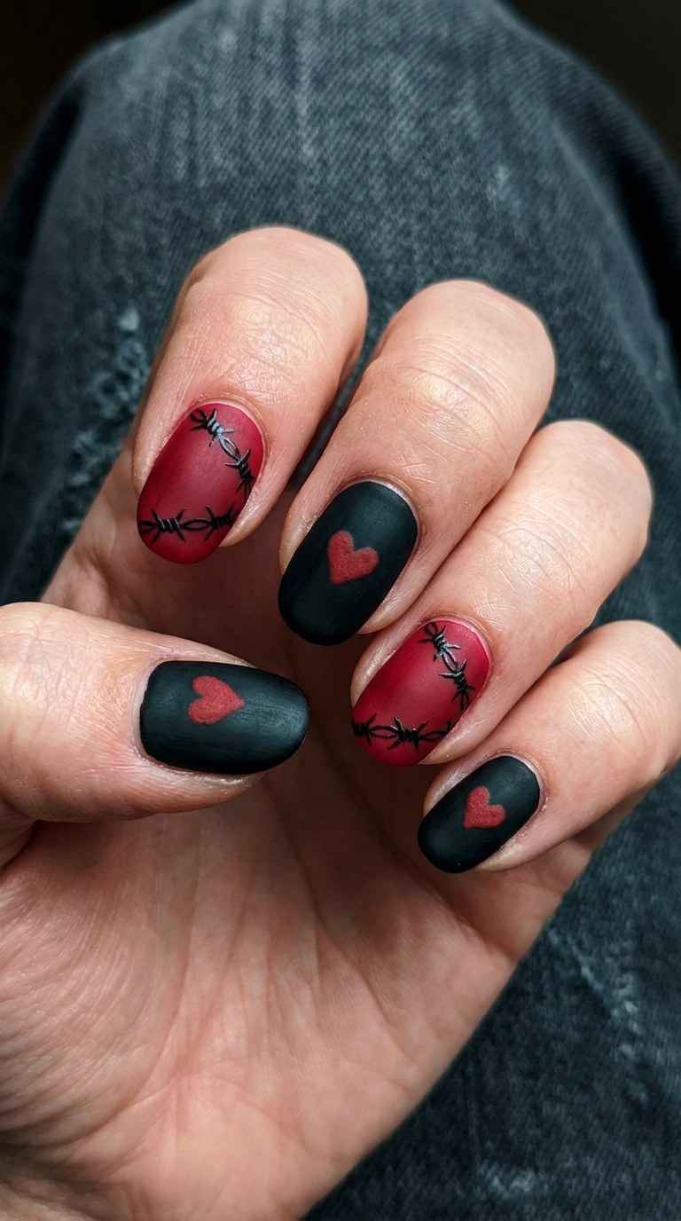 Edgy Grunge Red And Black Nails - 24 teen nail art ideas