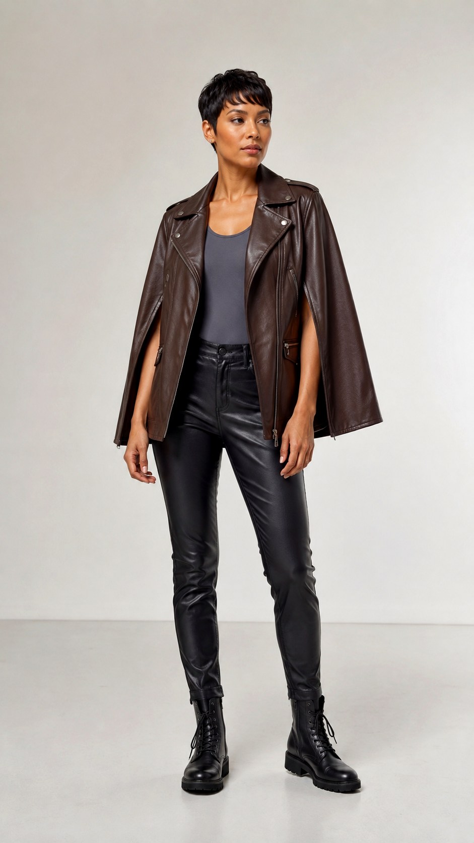 Edgy Moto Faux Leather Cape Outfit Ideas - 24 cape outfit ideas