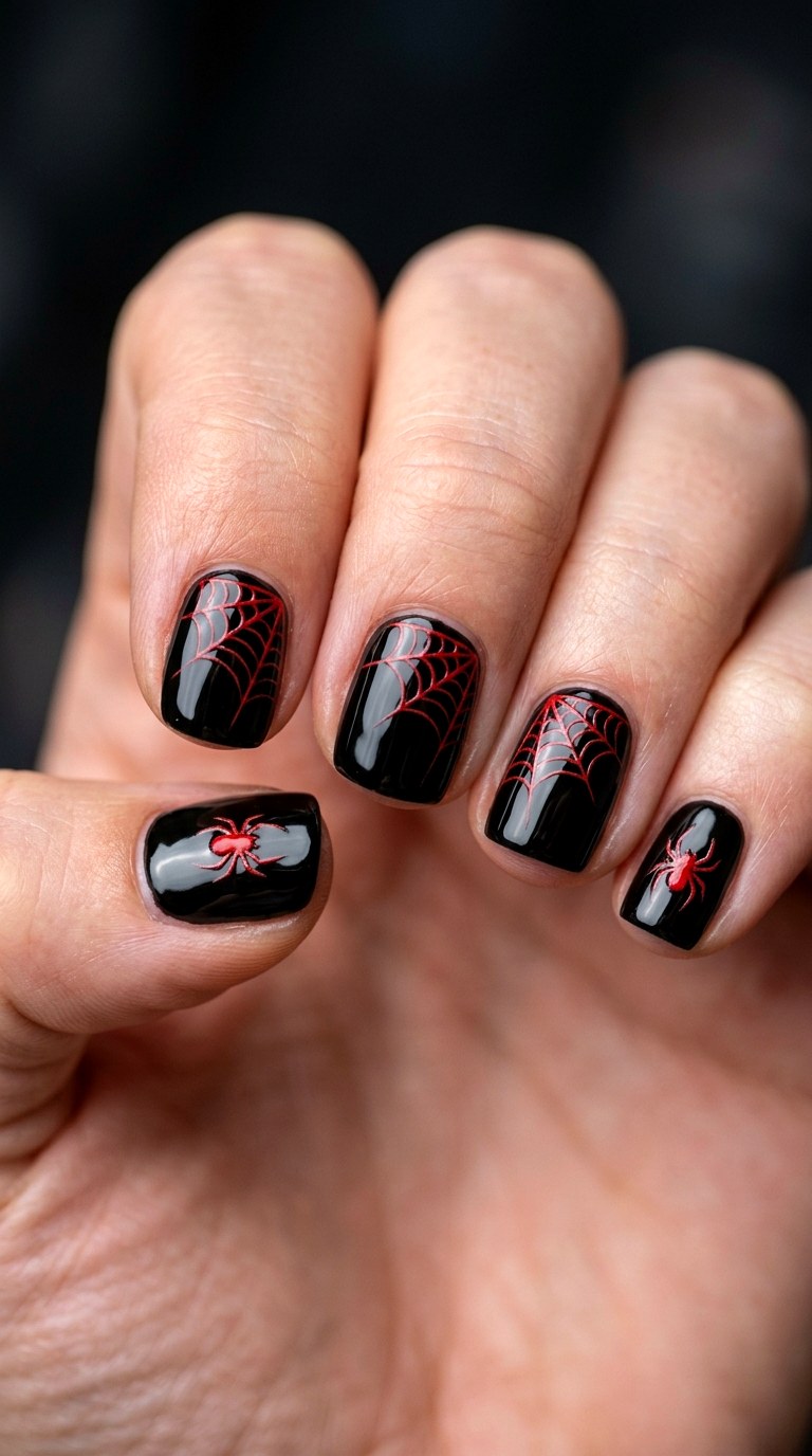 Edgy Red Spider Nail Art - 23 short teen nail art ideas