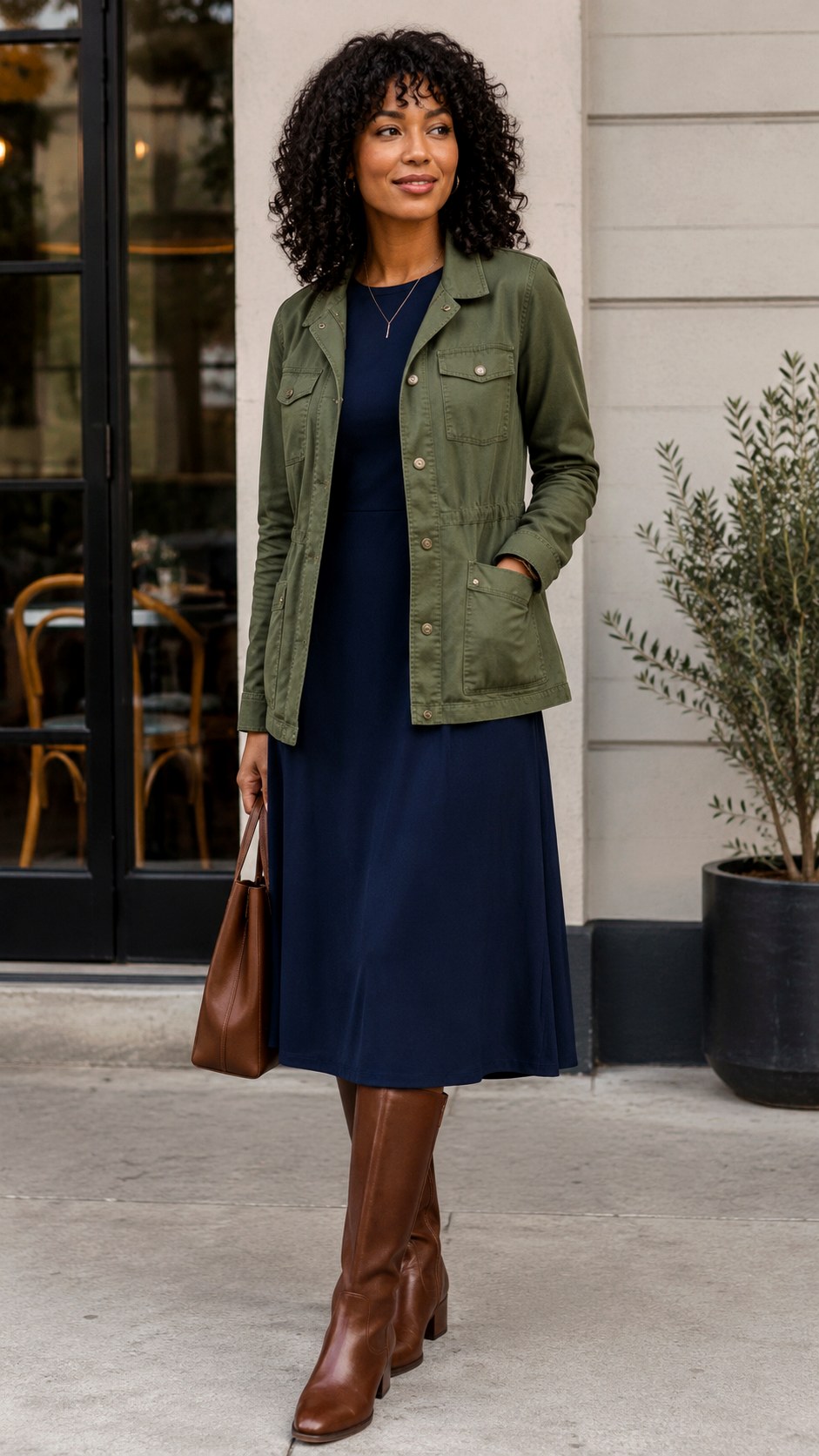 Effortless Midi Dress Field Jacket - 25 field jacket outfit ideas