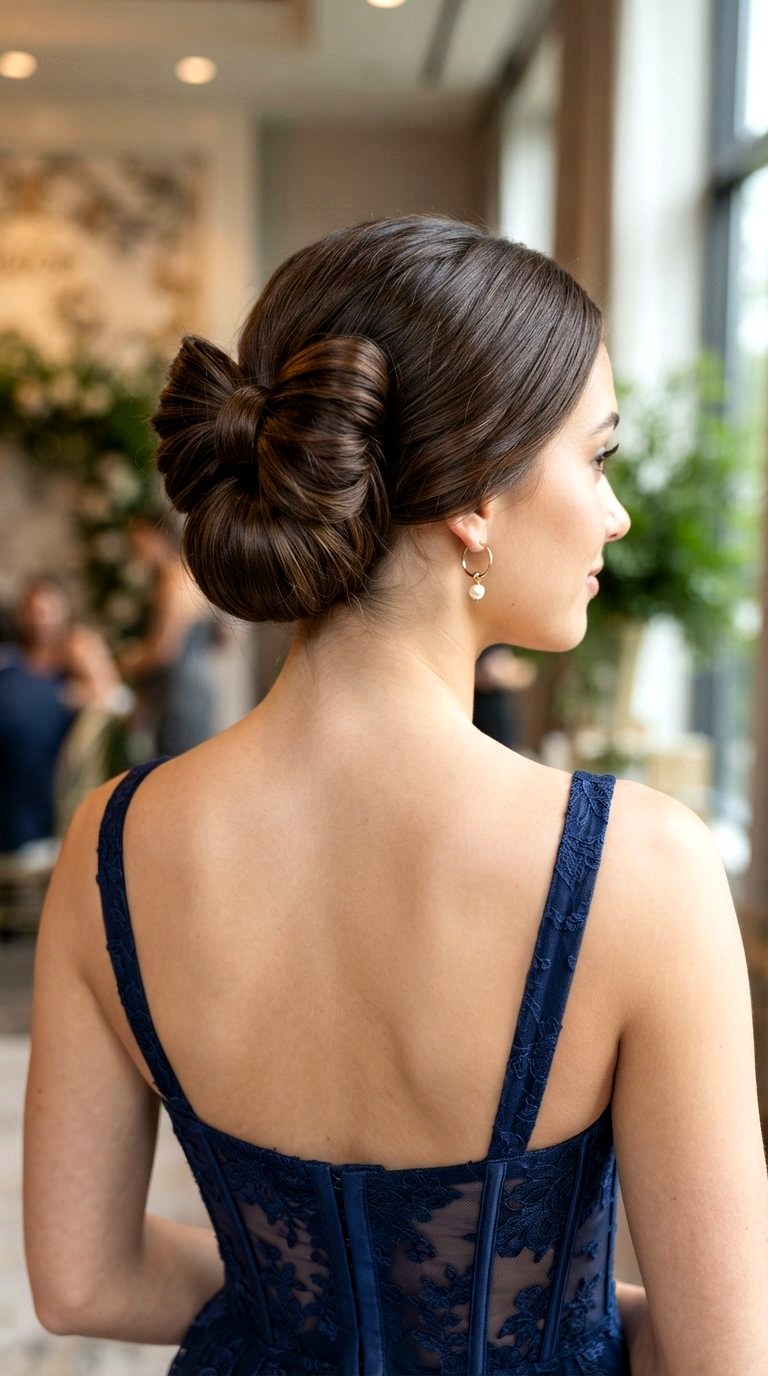 Effortless Romantic Bow Bun - 20 prom bun hairstyles ideas
