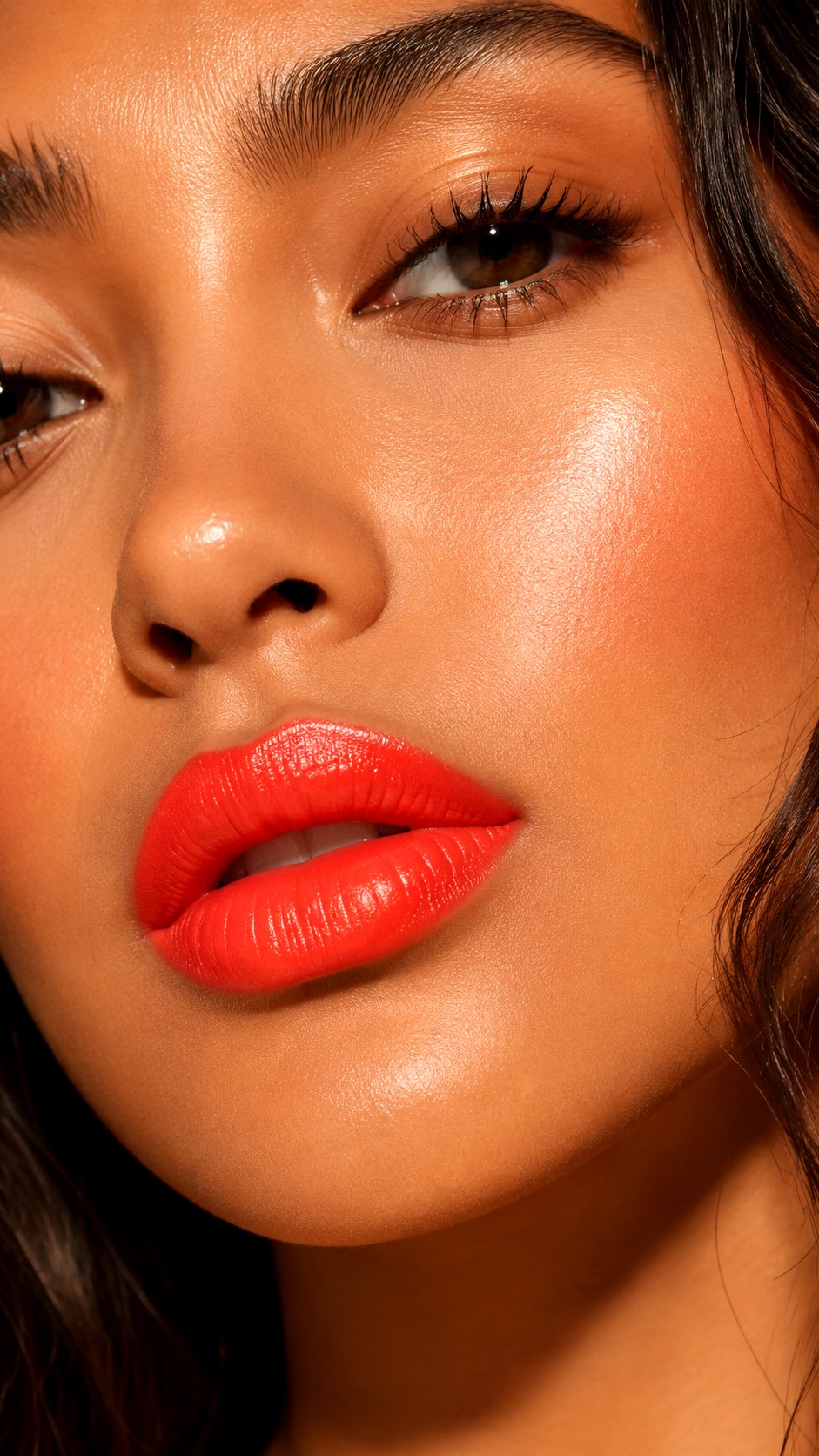 Electric Coral Pop Shine Lips - 25 Summer Trendy Lip Color Ideas