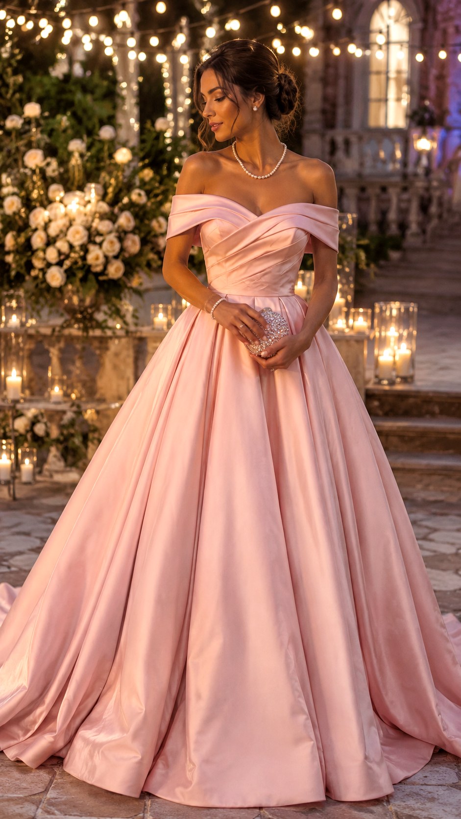 Elegant Off Shoulder Blush Ballgown - 22 Summer Formal Dress Ideas