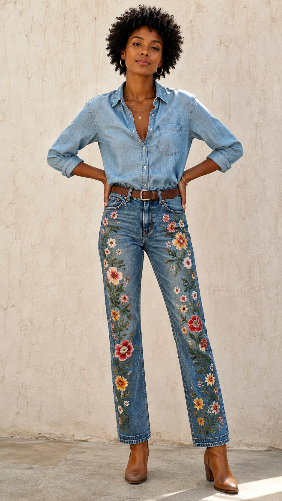 Embroidered Floral Straight Leg Jeans - 22 floral jeans outfit ideas