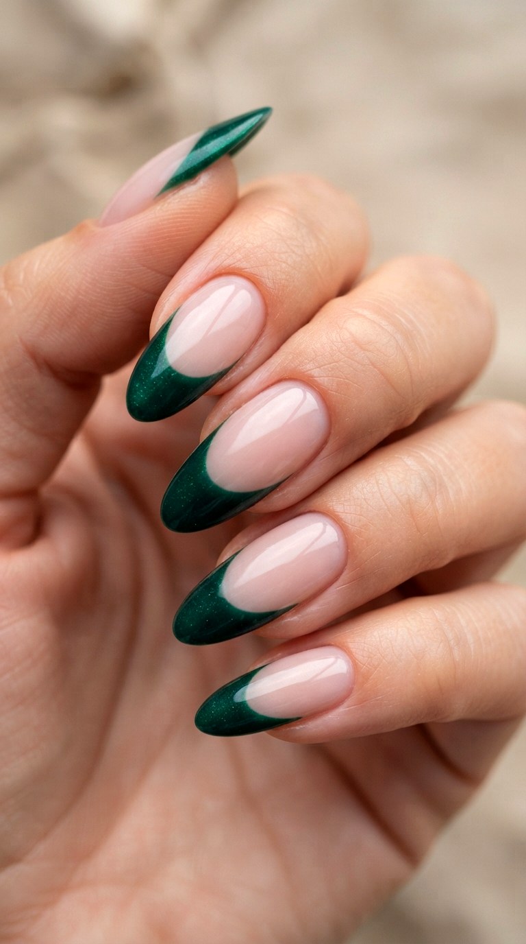 Emerald Green Deep French Tips - 21 deep french tip nail art ideas