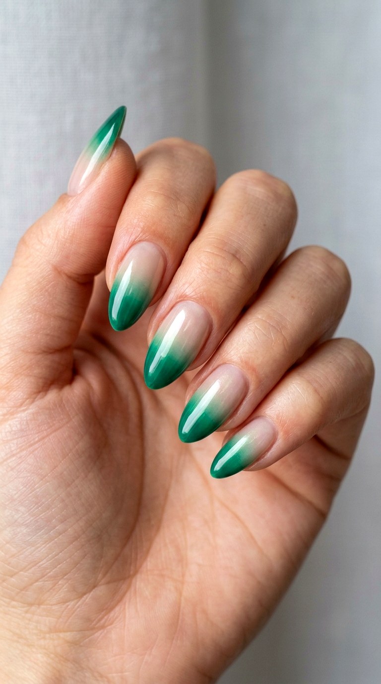 Emerald Green Ombre French Art - 23 ombre french tip nail art designs