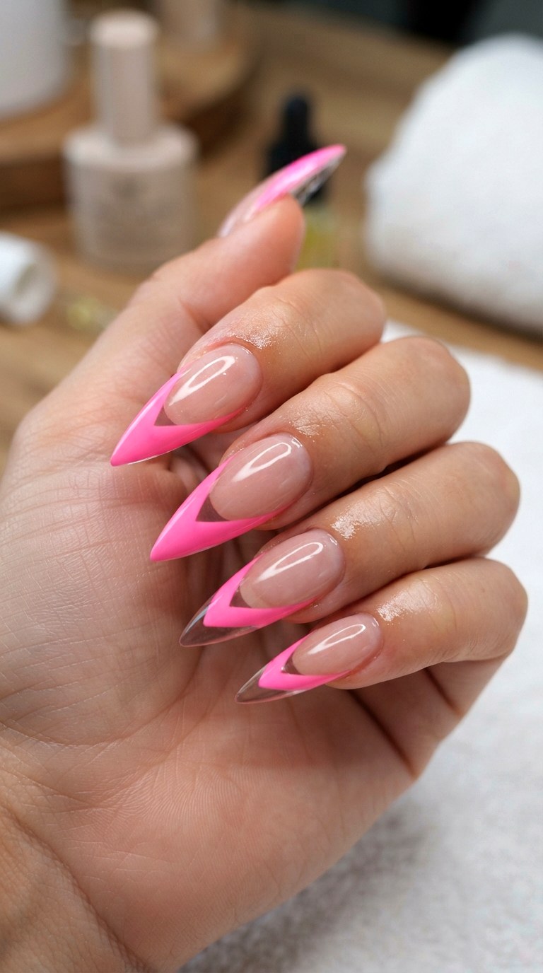 Encapsulated Bright Pink French Nails - 22 bright pink french nails