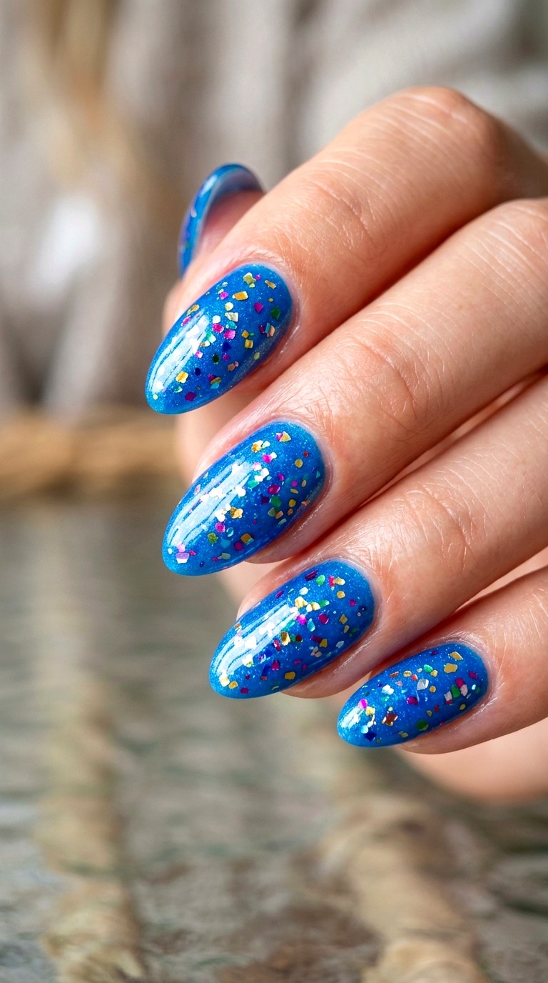 Encapsulated Confetti Bright Blue Nails - 22 bright blue nails