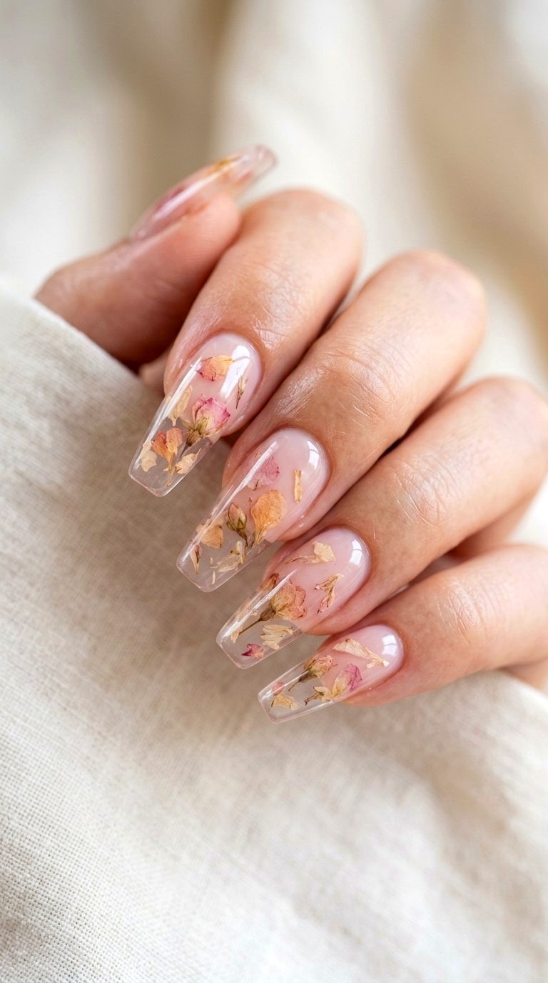 Encapsulated Dried Rose Petals - 20 Desert Rose Pink Nail Ideas