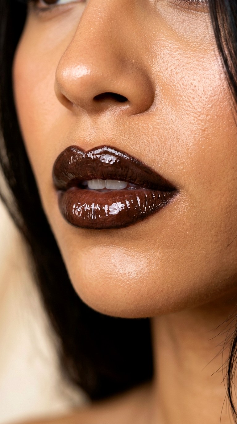 Espresso Brown Glossy Lip - 25 Summer Trendy Lip Color Ideas