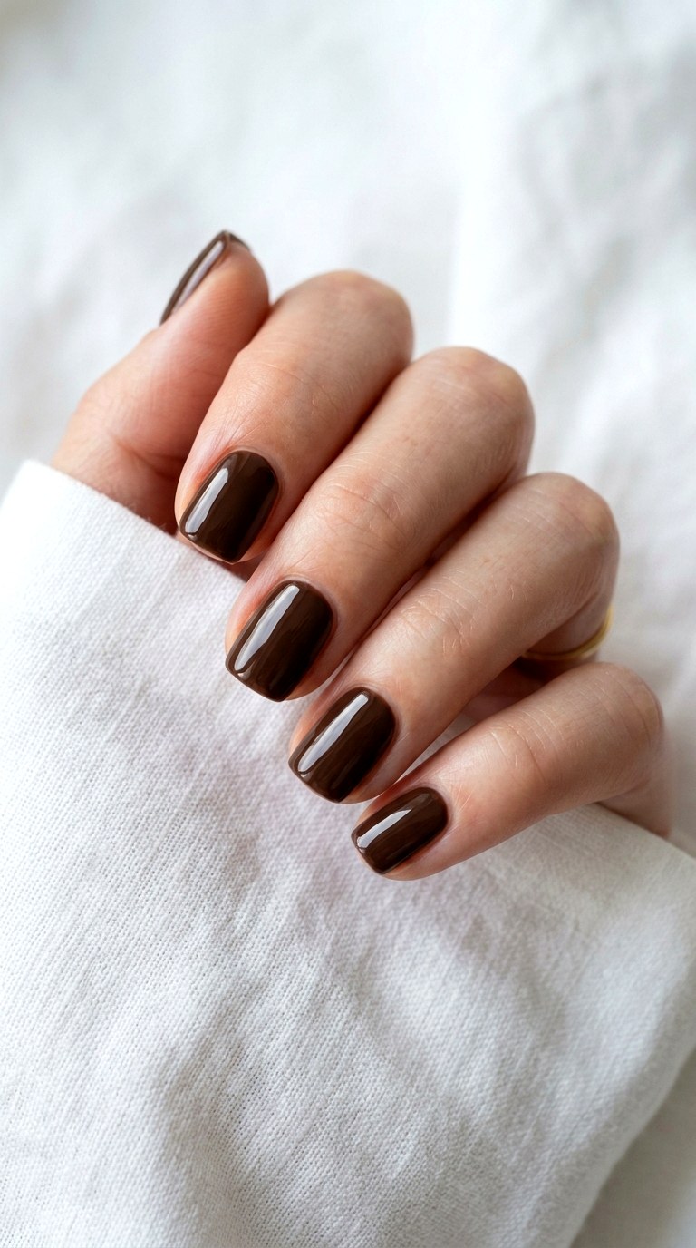 Espresso Brown Glossy Minimalist Finish - 24 Summer Nail Design Trends