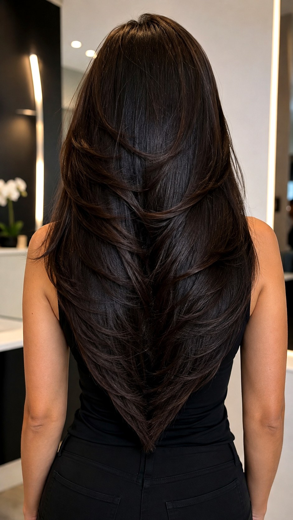 Espresso Shine with Deep V Layers - 22 haircut long layers ideas