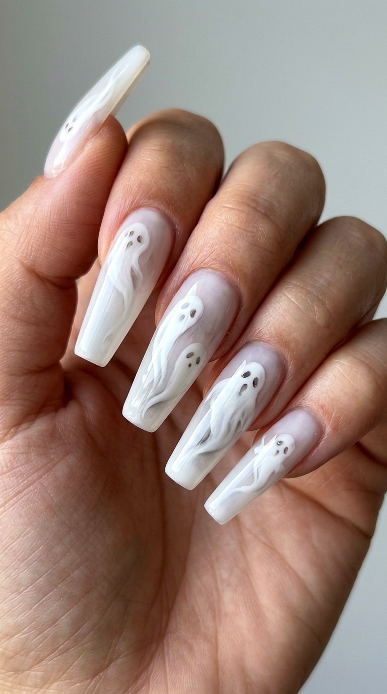 Ethereal Ghostly White Nail Art - 23 gothic coffin nail art designs