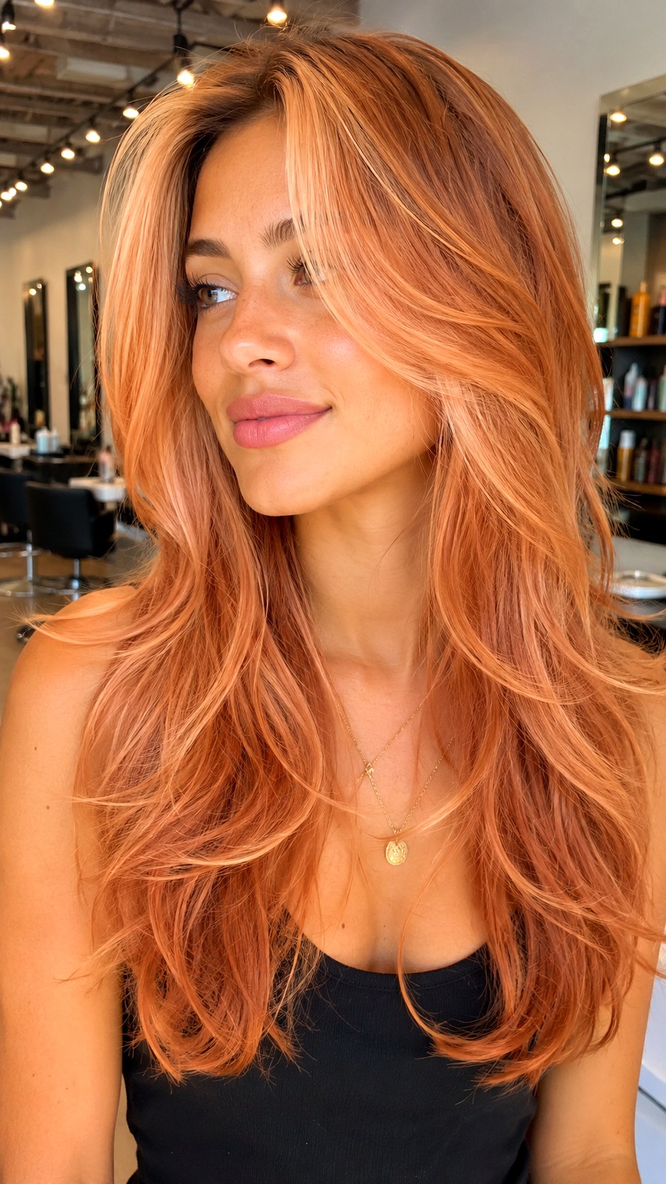 Face Framing Apricot Tiers Dimension - 25 Golden Apricot Hair Color Ideas
