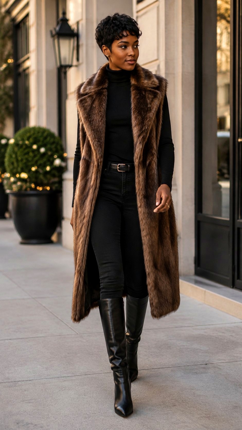 Faux Fur Vest With Turtleneck And Jeans - 23 italian street style women outfit ideas