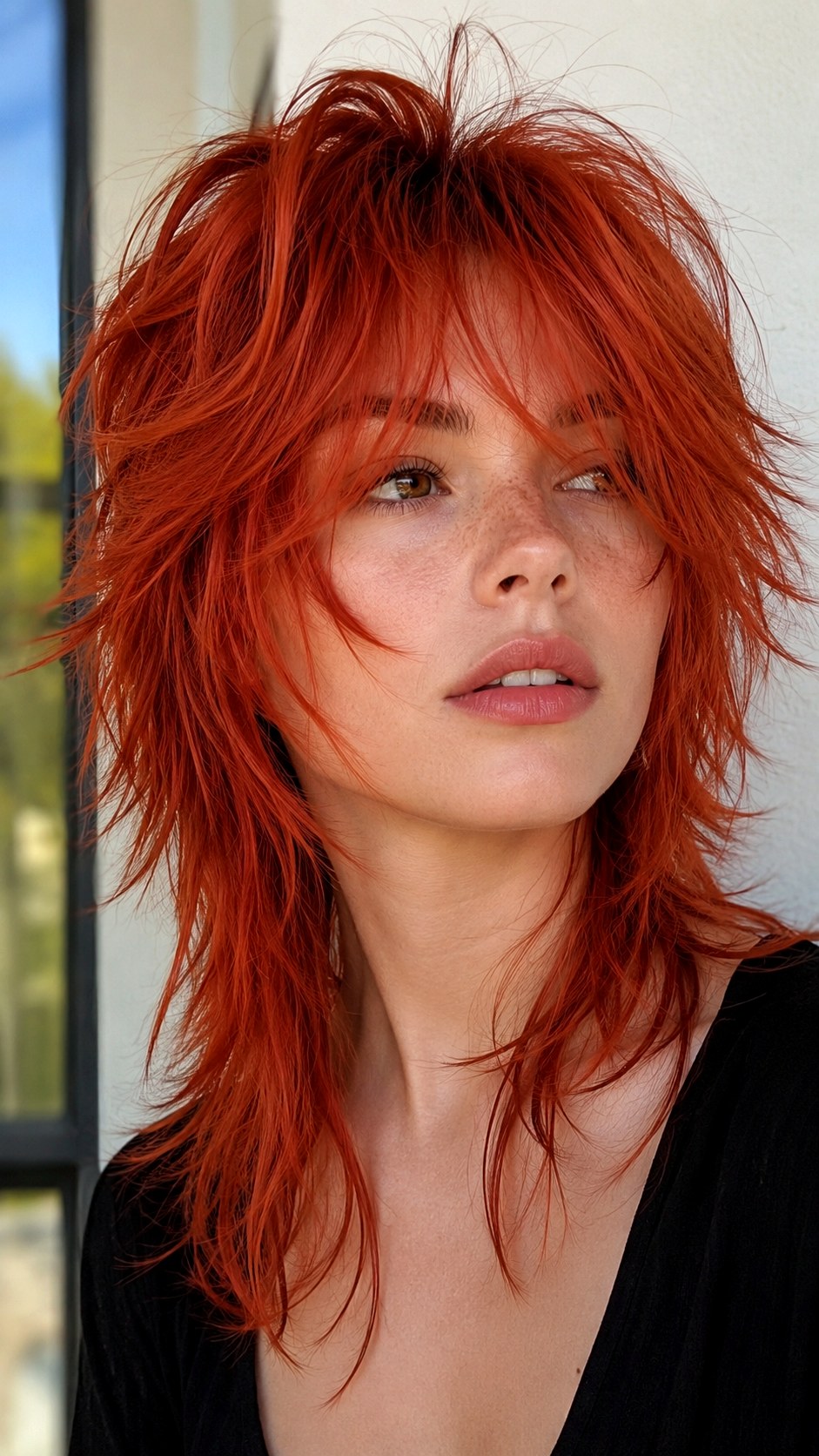 Fiery Red Textured Wolf Cut - 25 long wolf cut hairstyle ideas