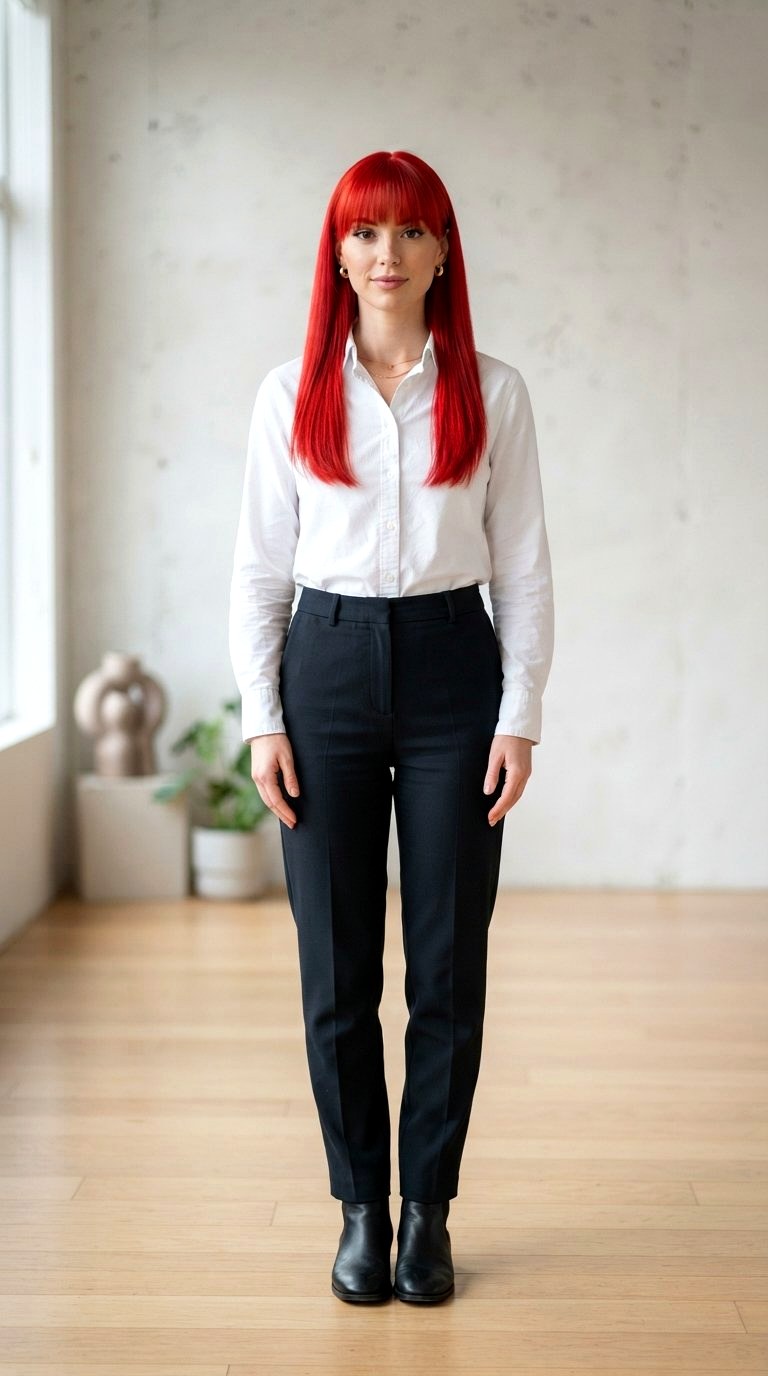 Fire Engine Red Straight Cut - 21 curtain bangs redhead ideas