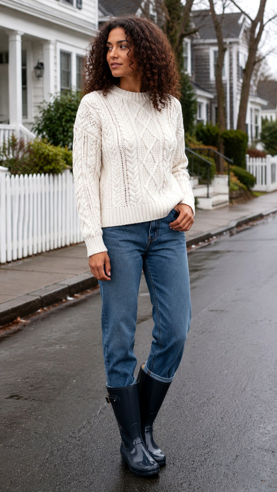 Fisherman White Sweater With Jeans - 25 white sweater outfit ideas